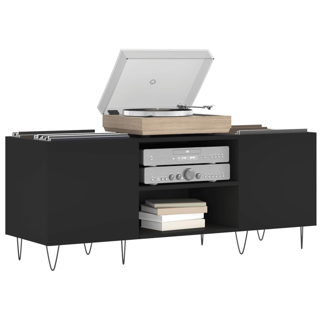 VidaXL Mobile Per Vinili Nero - Portadischi In Legno Multistrato 100x38x48 Cm Con Piedini In Ferro - Foto 5