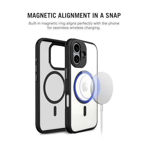 Image of DailyObjects Polycarbonate Case for iPhone 16 Plus Compatible with Mag-Safe Wireless Charging | Black Hybrid Magnetic Armour Slim Shockproof Back Cover
