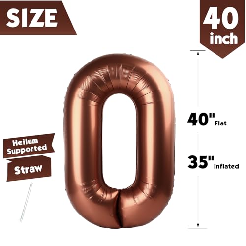 Image of 40 Inch Brown Number 0 Balloon Birthday Party Decorations for Men & Women | 40 Inch Brown inflatable foil number balloons, large birthday decorations for 0th birthday