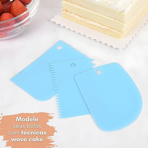 Conjunto Kit de 3 Espátula Raspadora Decorativa de Bolo Pães Massas Espatula Para Alisar Chantilly W