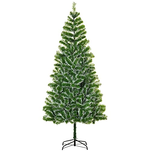 HOMCOM Árbol de Navidad Artificial 210 cm con 968 Ramas Hojas de Pet y Soporte de Metal Decoración Navideña para Interior Salón Fiestas Ø100x210 cm Verde
