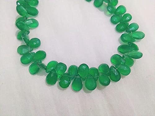 Perles onyx vert facettées en poire 6x8mm pour création de bijoux