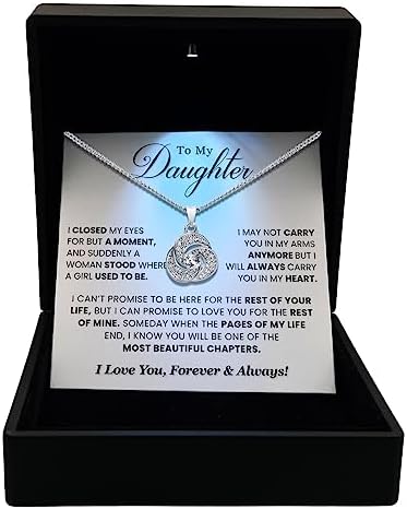 TRYNDI To My Beautiful Daughter Necklace, Valentines Day Gift for Daughter, Gifts from Dad to Daughter, To My Daughter from Dad, Best Daughter Gifts, Father to Daughter Gifts, Birthday Gifts for Daughter, Daughter Gifts Ideas (Love Knot-Premium LED Box, Beautiful)