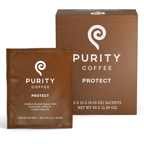 Purity Coffee PROTECT High Antioxidant Light-Medium Roast Single Serve Sachets (5ct Box) | Specialty-Grade USDA Organic Arabica Blend | Third Party Tested for Mold, Mycotoxins & Pesticides