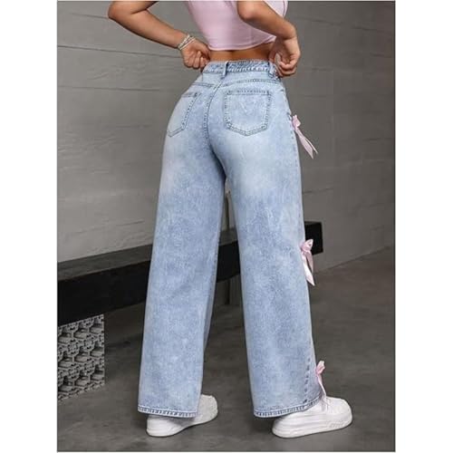 Baggy Jeans for Women Teen Girls Bow Cute Denim Jeans High Waisted Straight Leg Pants Aesthetic Scene Clothes4
