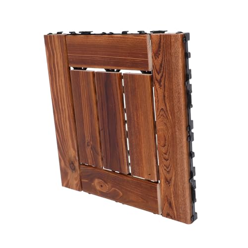 SEWACC Corrosion Carbonized Wood Floor Tiles Outdoor Interlocking Decking for Balcony Backyard Patio Garden Flooring Wood Flooring