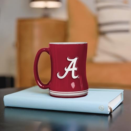 Image of Logo Brands NCAA Alabama Crimson Tide 14 oz Relief Coffee Mug - Officially Licensed Mug, Sculpted 3D Logo and Team Colors - Comfortable Handle and Glossy Finish for College Sports Fans