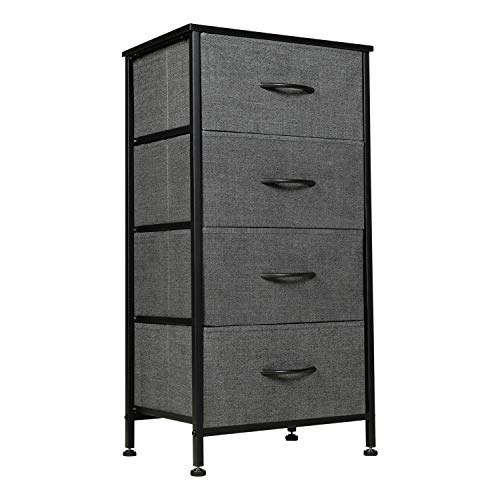 REYADE 4-Drawer Dresser, Nightstand, Storage Tower, Fabric Bins, Organizer Unit for Bedroom, Hallway, Entryway, Closets, Nurseries, Sturdy Steel Frame, Wood Top, Easy Pull Handle