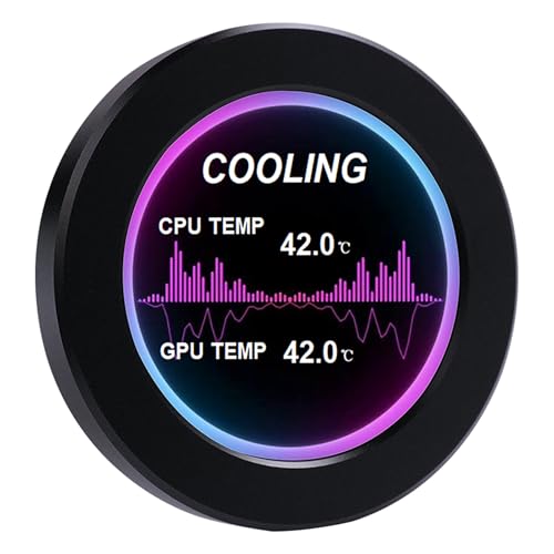 Przenośny okrągły wyświetlacz LCD IPS o przekątnej 2,1 cala do komputera głównego Monitorowanie temperatury procesora GPU Kompaktowy ekran chłodzony wodą z funkcją edytora motywów (Czarny)