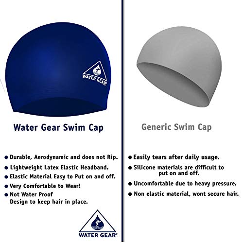 Water Gear Latex Adult Swim Cap - Durable And Flexible Unisex Non-Waterproof - Great For Short And Long Hair - Improve Your Performance - Triathlon Swimmers And Athletes - Navy #TOP6