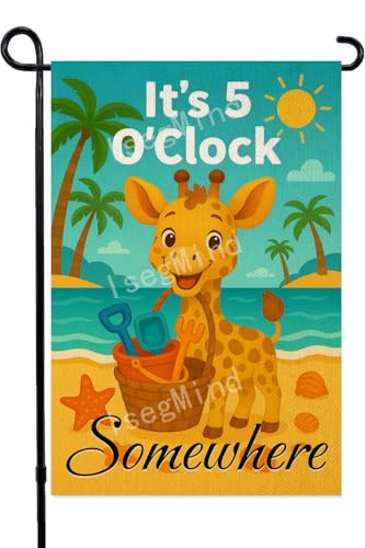 IsegMind Beach Garden Flag Giraffe It' s 5 O' Clock Somewhere Summer Tropical Outdoor Yard Decorations Double Sided Vacation House Coastal Lawn Welcome Sign 12x18 Inch (12125)