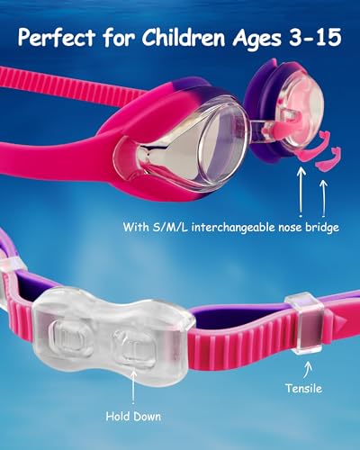 Image of Kids Swim Goggles, Anti-fog and UV Protection with Swim Cap for Age 3-15 Youth Boys Girls Toddler
