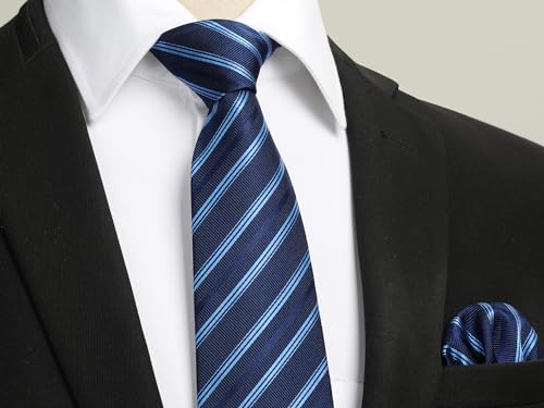Image of Enlision Ties for Men Plaid Stripe Tie Handkerchief Woven Classic Formal Necktie Pocket Square Clip Set