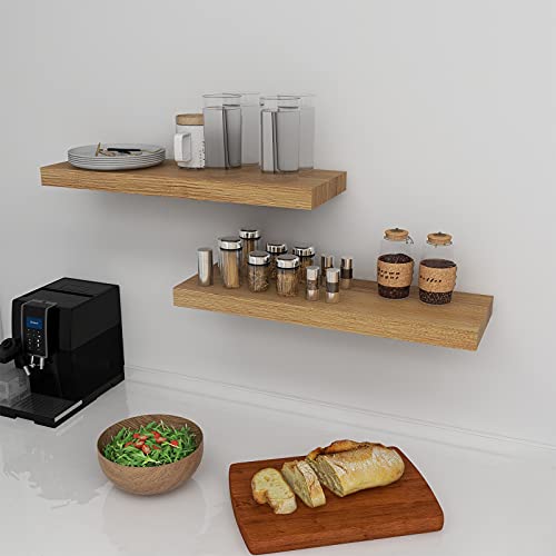 Inhabit Union Oak Floating Shelves For Wall，24In Wall Mounted Display Ledge Shelves Perfect For Bedroom, Bathroom, Living Room And Kitchen Decoration Storage (Oak) #TOP4
