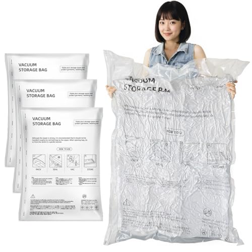圧縮袋 布団圧縮袋 掃除機対応 特大サイズ 真空パック 3 セット【135×100cm 3 個】防塵防湿 密封 繰り返し使用可 スペース節約 透明デザイン 大容量 マットレス・大型布団・カーペット収納可能 収納/引越し用