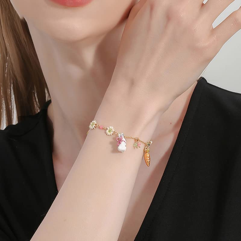 Image of Rabbit Bunny And Carrot Flower Enamel Charm Bracelet Handmade Jewelry Gift Juicy Grape Mothers' Day Vacation