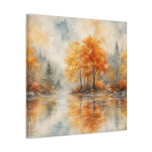 Décoration salon aquarelle arbres automne orange et or 60x60