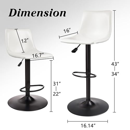 Image of Waleaf Adjustable Bar Stools Set of 4, Modern Faux Leather Swivel Barstools