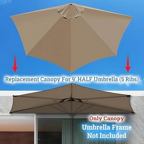 9ft Half Patio Umbrella Replacement Canopy - 5 Ribs Wall-Mounted Outdoor Cover, Ideal for Balcony & Market Tables, Durable & UV-Resistant Small Canopy