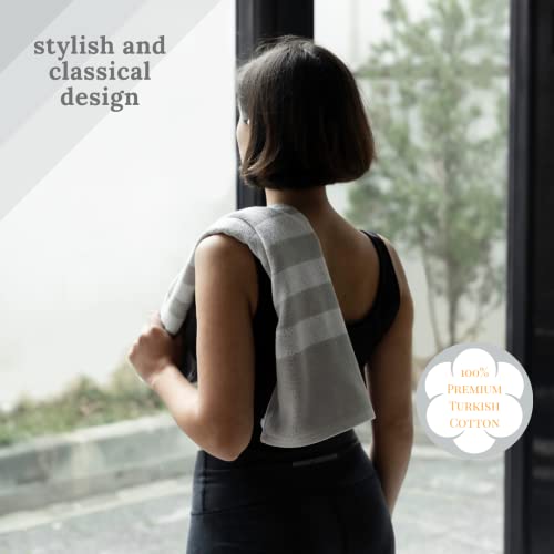 Luzia Striped Workout Towel (Pack Of 2) - Premium Quality 100% Turkish Cotton - Lightweight And Super Absorbent For Sports, Workout, Fitness, Gym, Yoga, Running And Travel (Gray) #TOP2