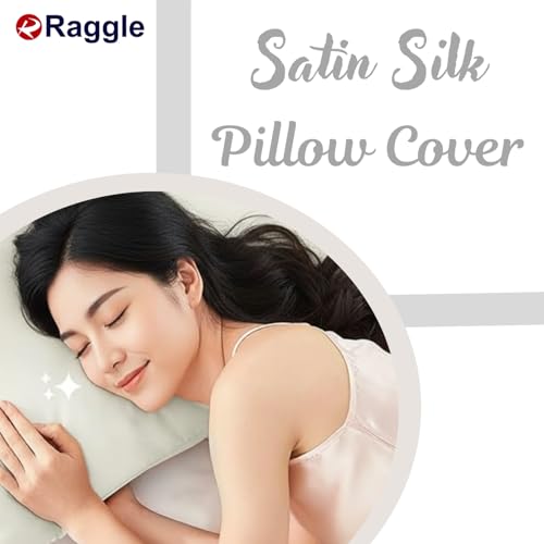 Image of RAGGLE Satin Silk Pillowcase for Hair and Skin Standard Size 18 inchX 28 inch with Soft Breathable Smooth Cooling Pillow Covers for Sleeping or Pillow Protector (2, Off White)