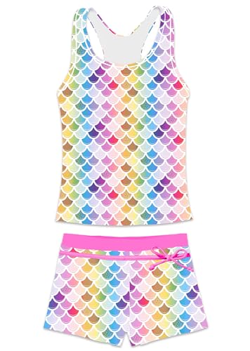 Image of Girls Bathing Suits Two Piece Vest Style Swimsuit with Boyshort Tankini Swimwear