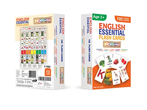 Zigyasaw English Essential Mega Combo Flash Cards - Early Learning (Set of 10) | Easy & Fun Way of Learning for 3 Years+ Old Kids - 102 Cards Set
