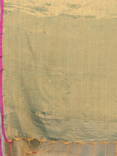 Image of Women's Tissue Cotton Saree | Plain Lightweight Tassel Pallu Saree with Blouse