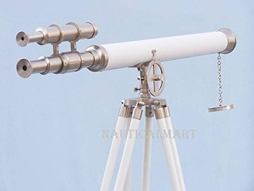 Nauticalmart Floor Standing Brushed Nickel With White Leather Griffith Astro Telescope 65"