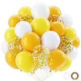 QIFU Luftballons Gelb-50Pcs Latex Luftballons Gelb Weiß, Konfetti Gold Ballons,Ballons Geburtstagsdeko Frauen Gender Reveal Party Deko Kindergeburtstag Baby Party Hochzeitsdeko Baby Shower