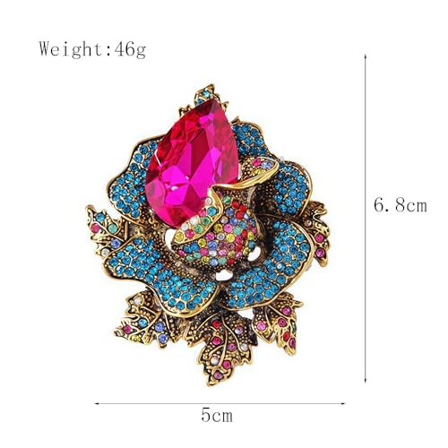 Image of Rhinestone Flower Brooch For Women Crystal Rose Flower Brooch Pin Big Size Rhinestone Crystal Flowers Broochs Stylish Rhinestone Rose Flowers Pin Elegant Clothing Hat Bag Accessories