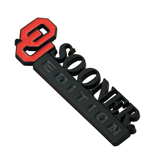 Image of 2Pc Sooner Edition Emblem Okla-Homa 3D Badge Sticker Decal with 3M Adhesive Replacement for Universal Car Window Door Computer (Black Red)