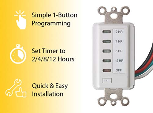 Bathroom Fan Auto Shut Off 2/4/8/12 Hour Preset Countdown Wall Switch Timer - White (2) #TOP4