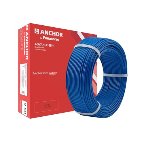 Image of Anchor By Panasonic 90 Meter Advance EFFR 1 sq mm Wire, Class 5 Flexible Copper Conductors, S Mark (STQC) & CE Certified Wire with Superior Flexibility for Industrial and Home Usage (Blue)
