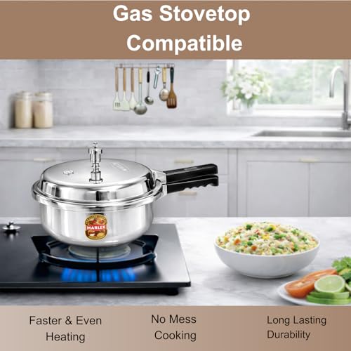 Image of Marlex Premium Aluminium Pressure Cooker - 3.5 Litre Pressure Pan | Outer Lid Pressure Cooker for Small Family, Small Meals, Sturdy Handle, Safety Valve, for Gas Stove - ISI Certified, 5-Year Warranty