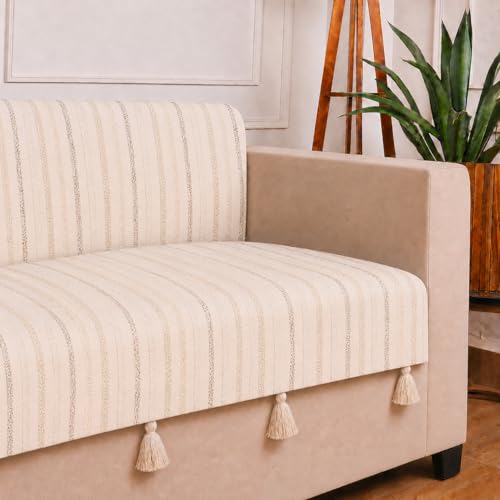 Image of STITCHNEST 'Nomad Weave Collection' 2 Seater Sofa Cover - Full Coverage| Elegant Jacquard Fabric, Decorative Tassels, Washable & Durable for Modern Living58