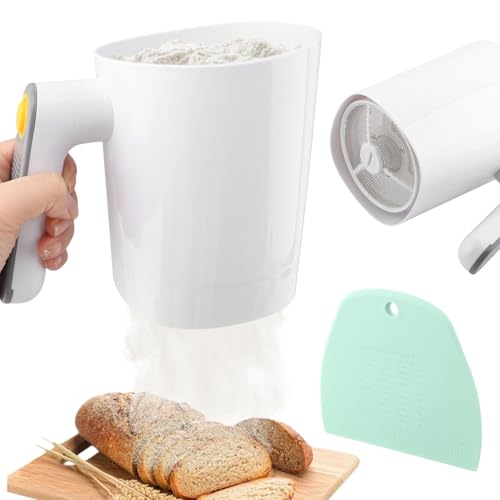 Electric Flour Sifter, Battery Operated Flour Sifter for Baking with Dough Scraper, Cup Shape Kitchen Cooking Baking Pastry Tools 4 Cup/1L Capacity