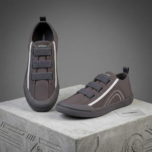 Image of Men's Black Canvas Sneakers - Stylish Casual Shoes with Non Tie Elastic Laces | 7mm Memory Foam & EVA Insole | Lightweight & Comfortable Everyday Footwear (Sizes 6-10)