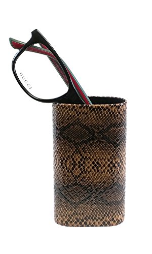 Calabria CA-503 Desktop Eye Glasses Holder Brown Snakeskin PU Leather Soft Lining Eyeglasses Stand Desk Nightstand Men Women