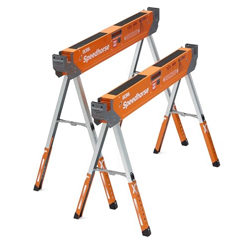 BORA Portamate Speedhorse XT PM-4550T Lot de 2 chevalet de sciage à hauteur réglable de 76,2 à 91,4 cm, dessus en métal pour 5,1 x 10,2 cm, pour...