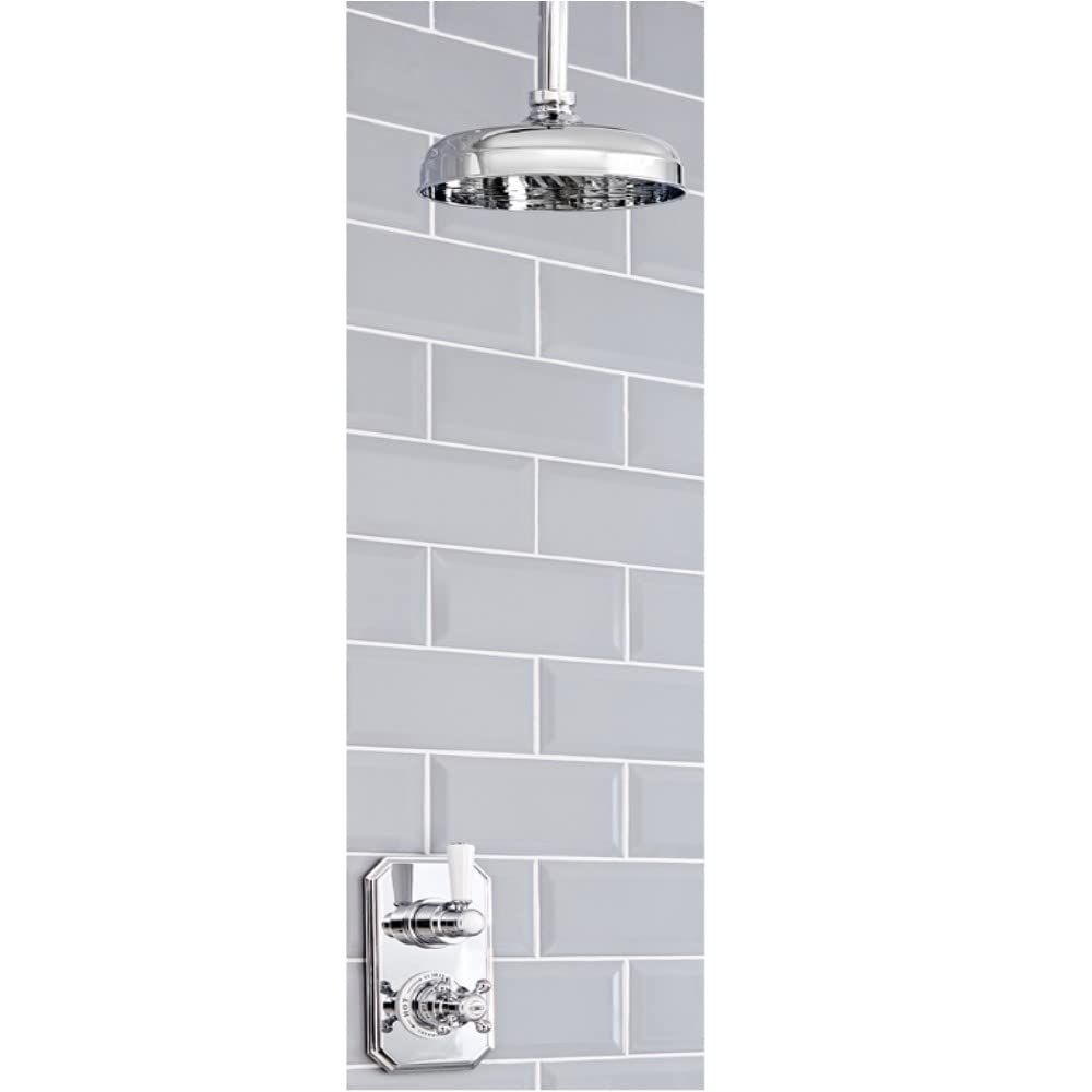 Milano Chrome & White Elizabeth Thermostatic Mixer Valve 155Mm Round Shower Head Arm - Chrome White