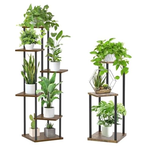 Oppro 6 Tier & 3 Tier Plant Stand Indoor, Metal Wood Tiered Corner Planter Stands Holder, Tall Flower Shelf Display Rack for Multiple Plants Living Room Bedroom Balcony Garden Patio Cover