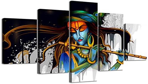 DJSYLIFE Large 5 Piece Hindu God Krishna Wall Decor Canvas
