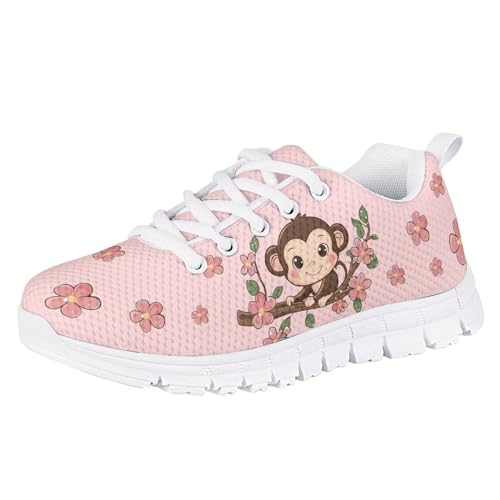 Yzaoxia Monkey Little Girls Sneakers Size 13 Boho Floral Mesh Running Shoes for Kids Walking Sneaker Sport Barefoot Shoes for School Tennis Footwear Pink Trainers Pink