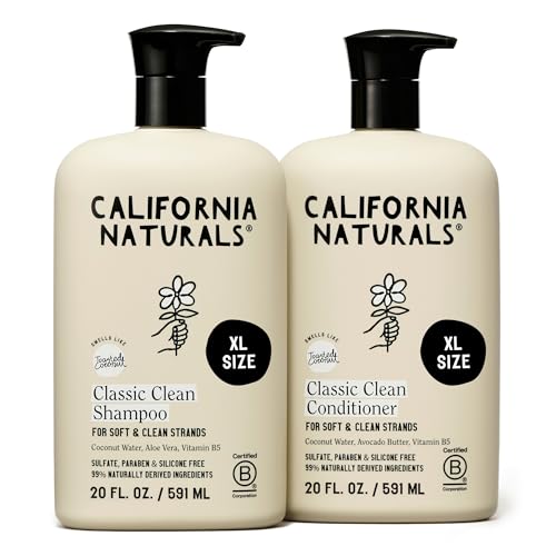 California Naturals Coconut Shampoo & Conditioner, Natural, Vegan, Cruelty, Silicone, Paraben, and Sulfate Free Shampoo, All Hair Types, 20 Fl Oz (Pack of 2), Classic Clean Coconut
