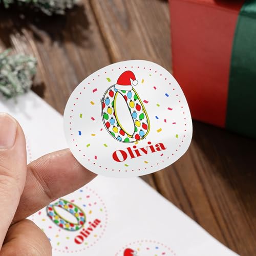 Image of Personalized Christmas Stickers, Custom Name Waterproof Christmas Gift Tags for Gift Box Holiday Decorations, Stockings, Party Favors (Santa Hat Initial 2)