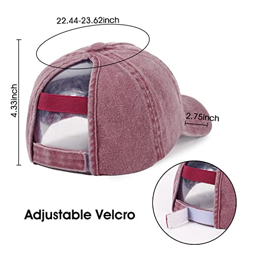 Image of HH HOFNEN Ponytail Hat for Women Washed Distressed Baseball Cap Ponycaps