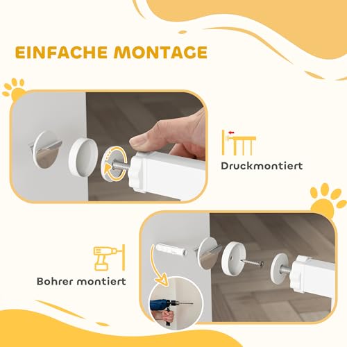 PawHut Treppenschutzgitter Türschutzgitter Ohne Bohren 74-101cm Kinderschutzgitter mit Katzenklappe Auto-Close Einhand Öffnung doppelte Verriegelung Türgitter für Kinder Haustier für Treppe Tür Weiß