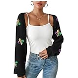 Durio Bolero Shrug Mardi Gras Cardigan for Women Cropped Womens Sweater Tops Y2K Long Sleeve Cropped Open Front Top Womens Gifts Small
