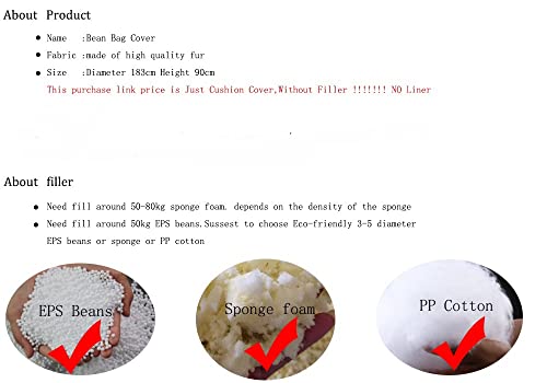 Oversized Bean Bag Chair Cover For Adults,Living Room Furniture Soft Washable Microfiber Kids Bean Bag Chair Cover,Lazy Sofa Bed Cover Pv Velvet Bean Bag Cover (Cover Only) (Light Grey, 6Ft 180*90Cm) #TOP4